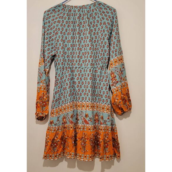 Boho Dress Mini Floral Retro Long Sleeve Tassels Size Small - Picture 3 of 9